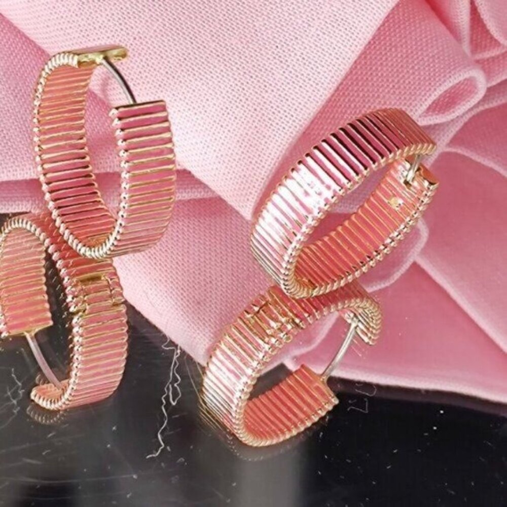 Gorjana Hoop Earrings Catalina Enamel18k Gold Plated Pink Striped - Picture 6 of 15